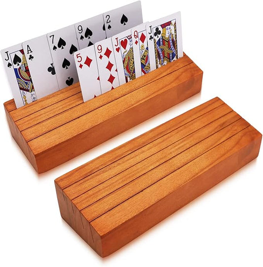Card Deck Stand Set of 2 Playing Cards Holder for Kids Elder Wood Racks Tray for Organizing on Game Bridge Adults Uno Skipbo 5 Crowns(Orange)