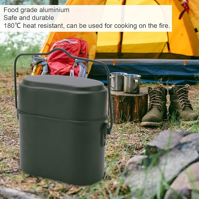 Military Mess Tin, Aluminium 180℃ Temperature Resistant Military Lunch Box Cookware Mess Kit Pots Pans Set for Outdoor Camping Hiking Picnic BBQ