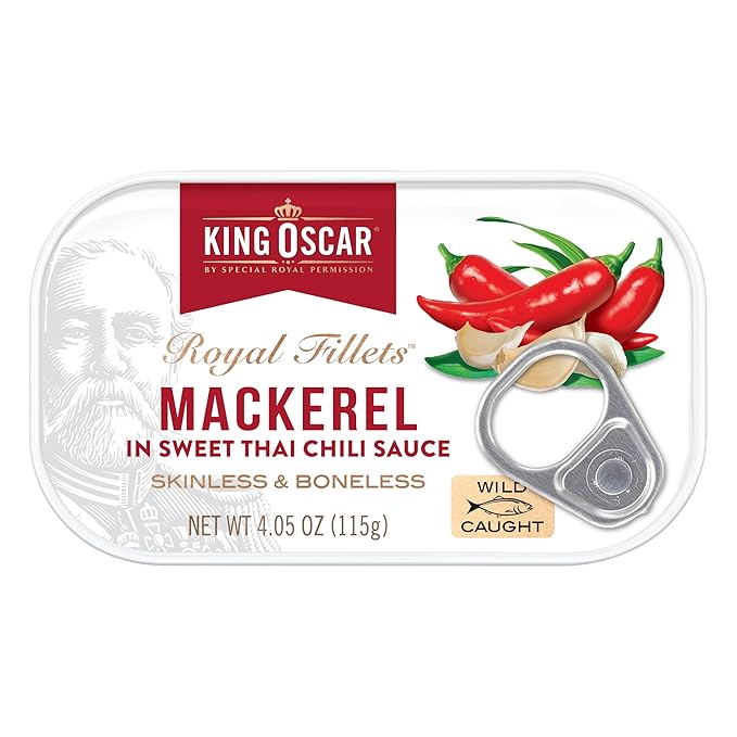 King Oscar Mackerel in Sweet Thai Chili Sauce, 4.05 Ounce Can (Pack of 12), Skinless & Boneless, Wild Caught Canned Mackerel