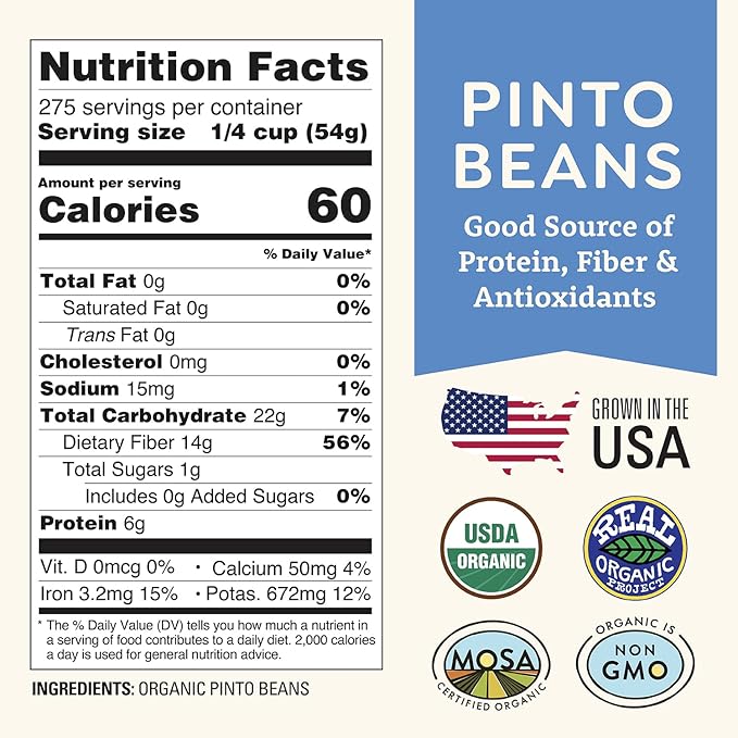 Organic Dried Pinto Beans 25 lb bulk - Non-GMO, Tested Clean Certified, Vegan - Rich in Fiber & Protein for Soups, Burritos, Salads, and Chili - Farmed From Regenerative Soil, Grown In USA by Doudlah Farms