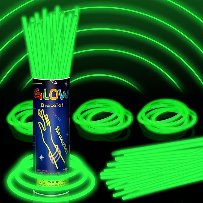 150 Pack 8??Green Glow Sticks Bulk with 150 Connectors Neon Glow In The Dark Party favors Supplies for Holiday Birthday Party Decoration (Green)