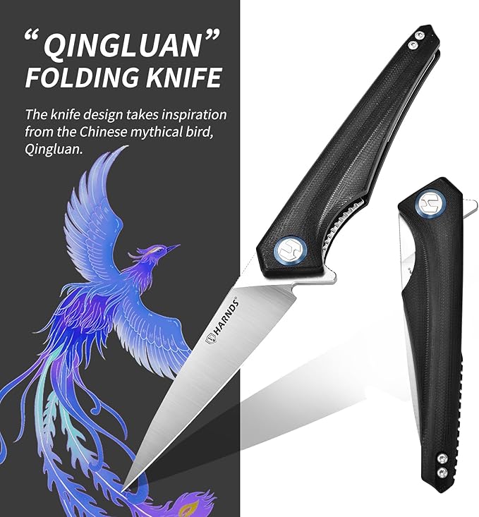 Qingluan Folding Knife with Pocket Clip, D2 Steel Blade 3.54'' and G10 Handle Outdoor Adventure knife EDC Camping Knife (Black)