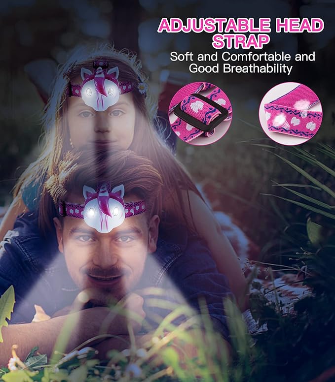 Toys LED Headlamp-Headlamp for Kids Unicorn Toy Head Lamp Flashlight 3 Adjustable Lighting Mode with Elastic Headbands for Boys, Girls, or Adults for Camping, Hiking, Reading, and Parties