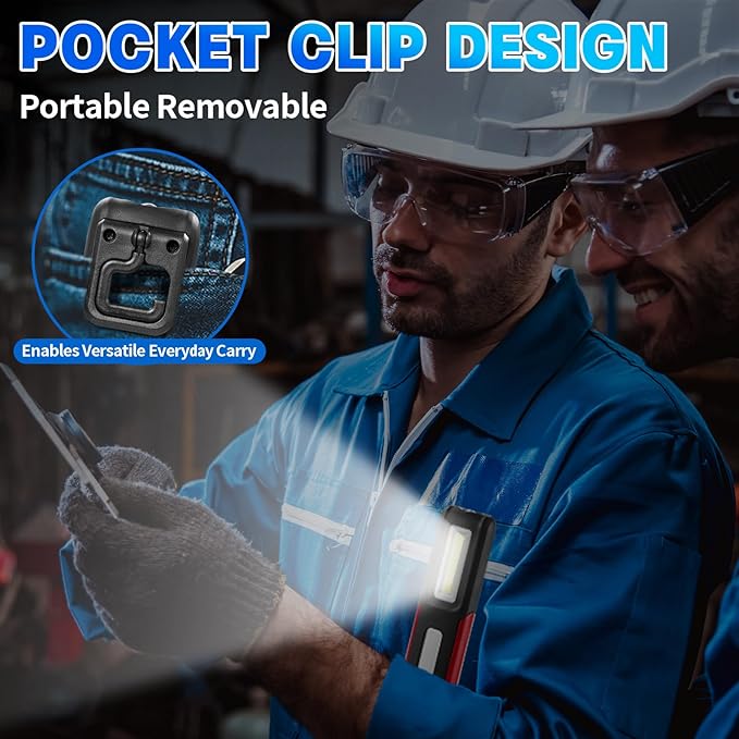 Rechargeable LED Work Light with Magnetic Base Portable Task Inspection Trouble Lights Lamp is Small and Reliable and Super Bright, for Tool Gifts for Men(Red)