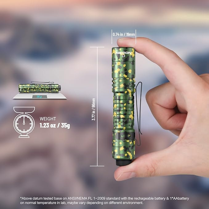 NICRON C3 EDC Flashlight, 1000 Lumen Poket Light Compatible with AA Battery Rechargeable Flashlight, Tail Switch Small Flash Light with Clip for Home Outdoor Camping, Hiking (Camouflage)