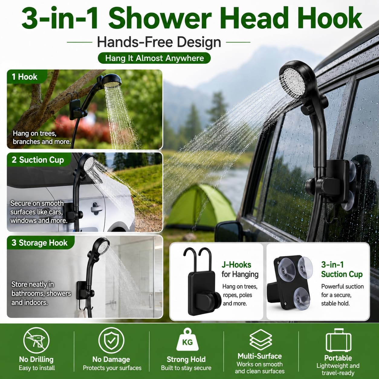 ELZONYX Portable Shower for Camping, 6000mAh Rechargeable Camping Shower with Intelligent LED