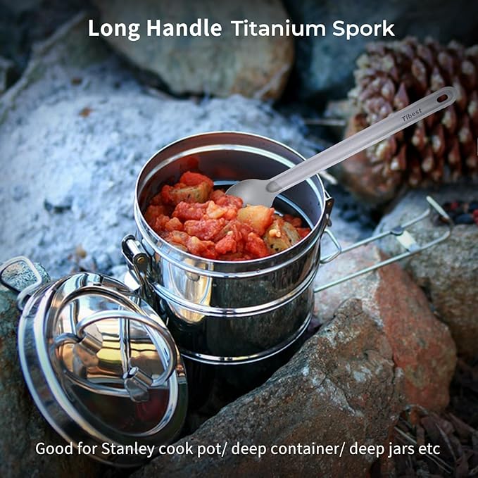 Titanium Spork, 8.7" Long Handle, Ultra Lightweight Camping & Backpacking Utensil for Hiking, Travel