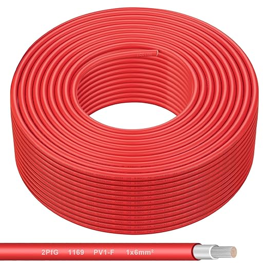 Solar Panel Wire - 200FT Red Tinned Copper Wire, 10AWG (6mm²) PV Wire Solar Extension Cable for Outdoor Automotive RV Boat Marine Solar Panel - Red (10AWG 200FT)