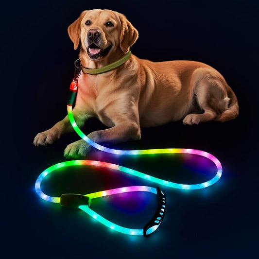 Colaseeme Light Up Dog Leash, LED Pet Leashes USB Rechargeable, Glow Safety Dogs Lights at Night (5FT,Multi-Color)