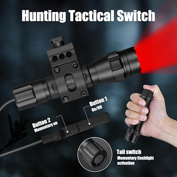 ULTRAFIRE Tactical Red Flashlight, 620nm-630nm High Purity Red LED Hunting Light,Super Bright 218 Yards Long Range Single Mode for Night Observation & Coyote Hog Predator (T1 Ultra-R)