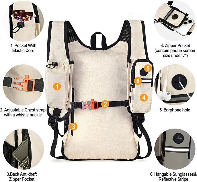 Seektop 15L Small Hiking Backpack for Women Men, Foldable Packable Backpack with Phone Pocket, Lightweight Travel Daypack for Hiking Camping Outdoor (Beige)