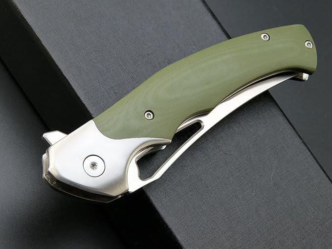 Eafengrow EF7 Folding Knife K110 Steel Blade G10&Stainless Steel Handle EDC Tool Knives for Outdoor Working Camping Hiking(green)
