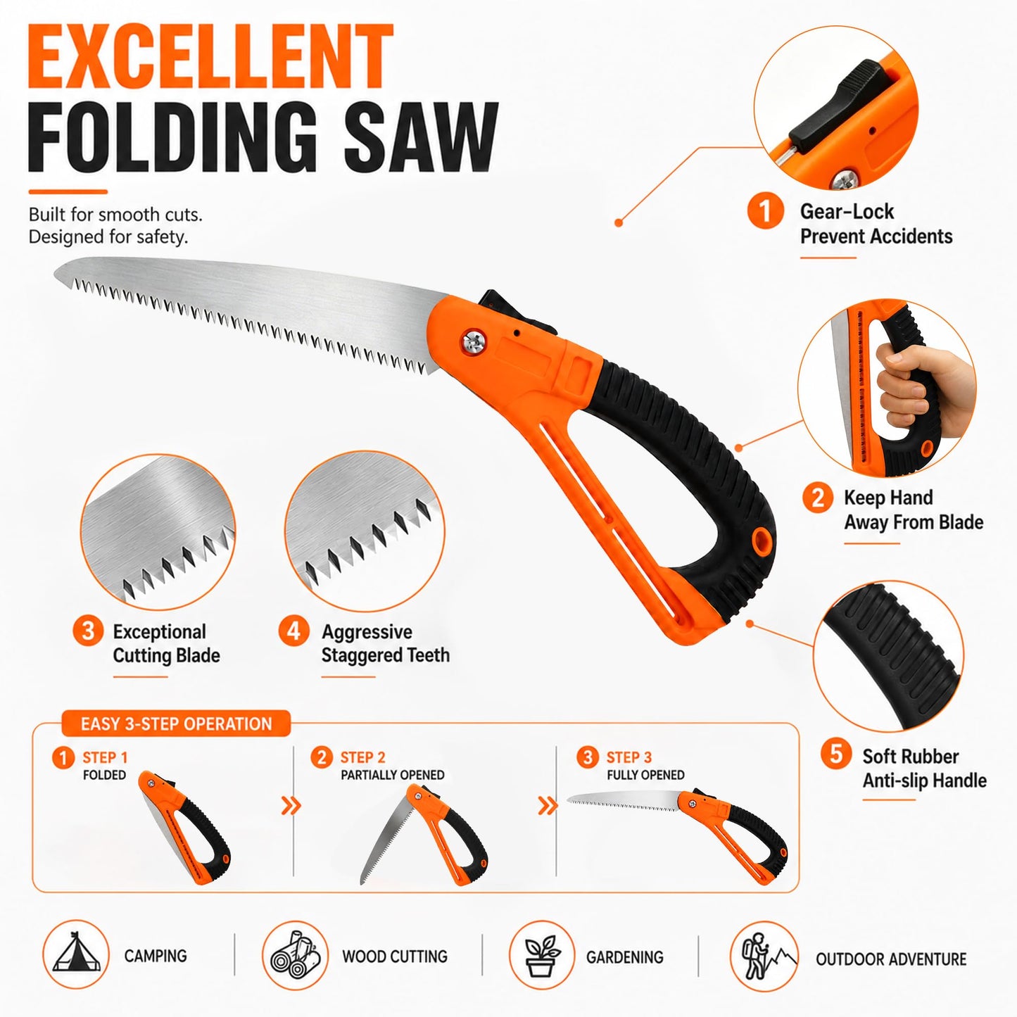 RYLVORN Camping Saw with Upgraded Hand Guard and SK5 Blade