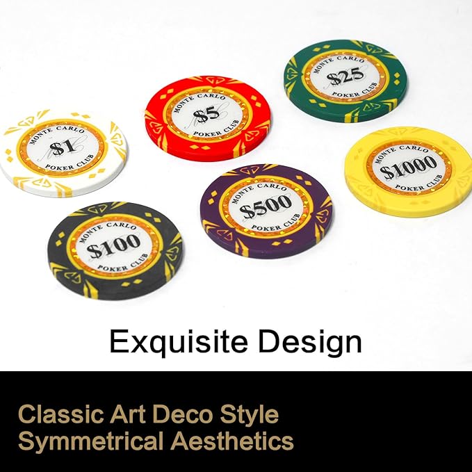 14 Gram Clay Poker Chips Set Texas Hold’em 500PCS Poker Chips Set Numbered Chips with High-End Chip Case and Poker Accessories for Blackjack Poker Games (C 500 PCS)