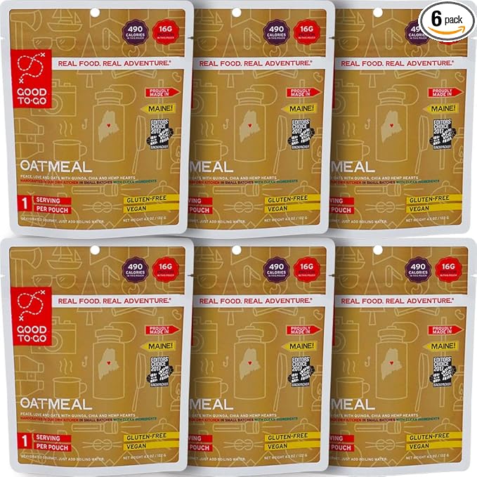 GOOD TO-GO Oatmeal (6-Pack of Single Servings) | Camping & Backpacking Food | Just Add Water Backpacking Meals | Good To-Go Dehydrated Meals Taste Better Than Freeze Dried Food