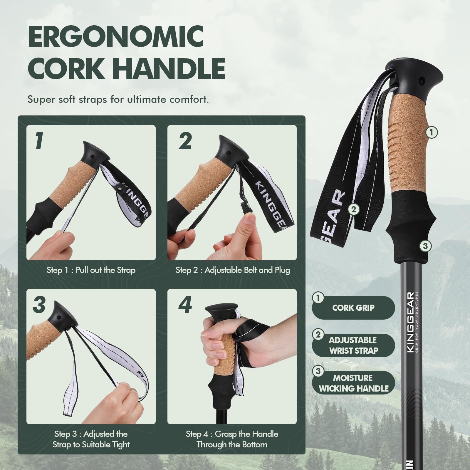 KINGGEAR Trekking Poles 7075 Aluminum Lightweight Hiking Sticks