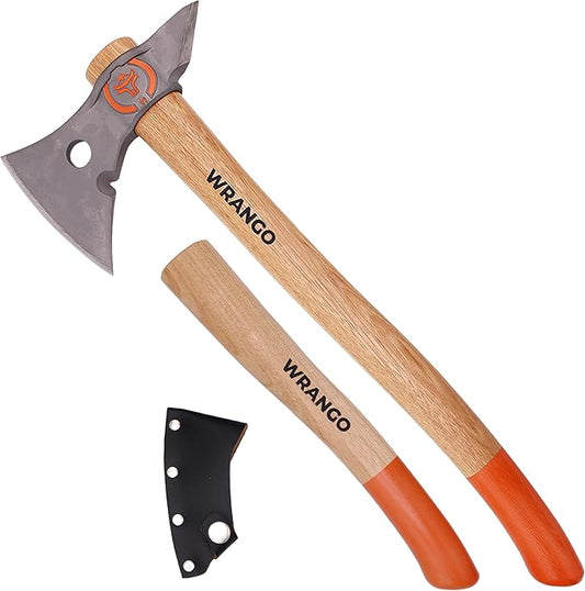Titanium Camp Axe - 18" & 11.5" Wood Hickory Handles - Tomahawk Axe Spike End - 2-Piece Slip-Fit Design - Includes Blade Sheath and 2 Handles - Survival Axe