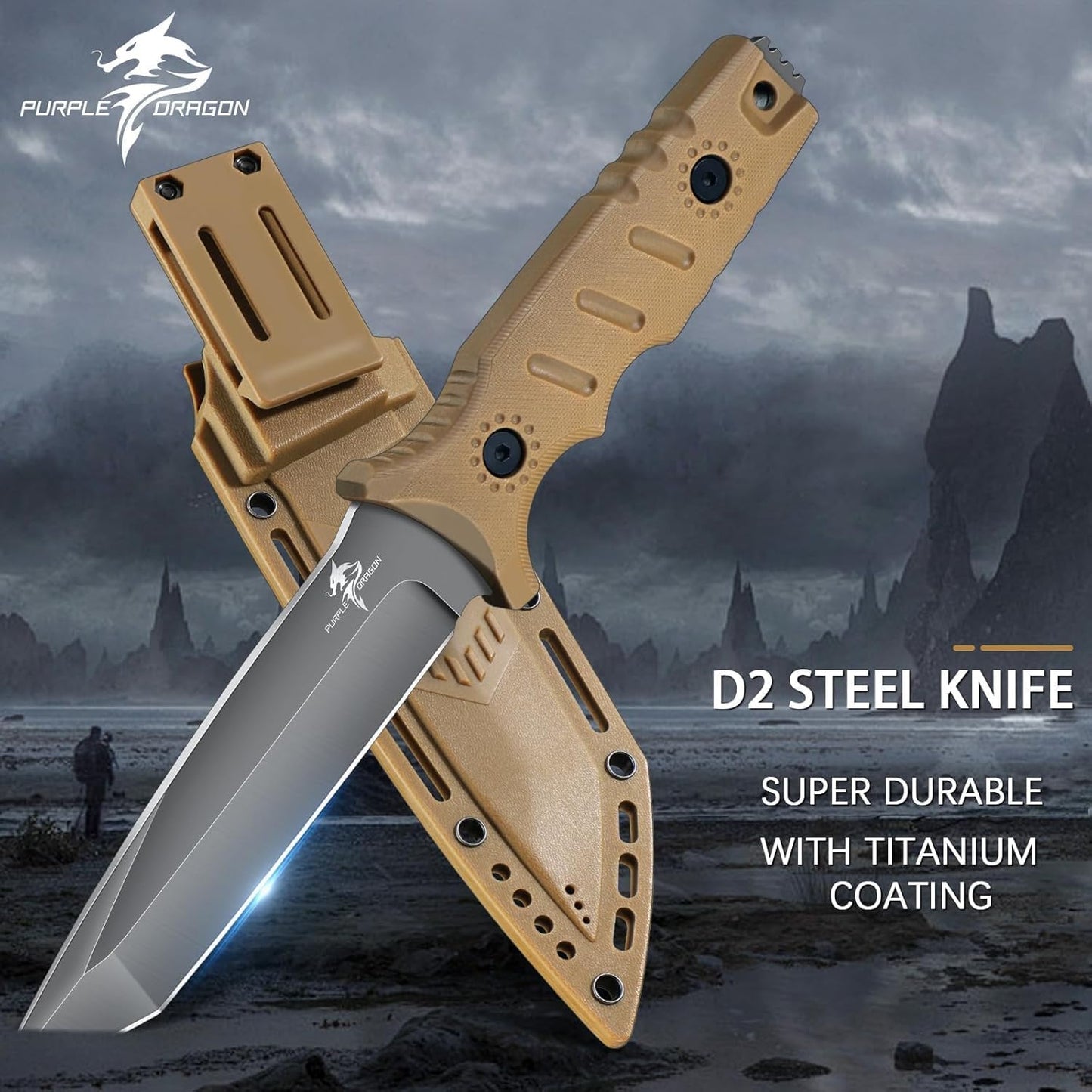 Purple Dragon Full Tang Fixed Blade Tactical Knife with Sheath