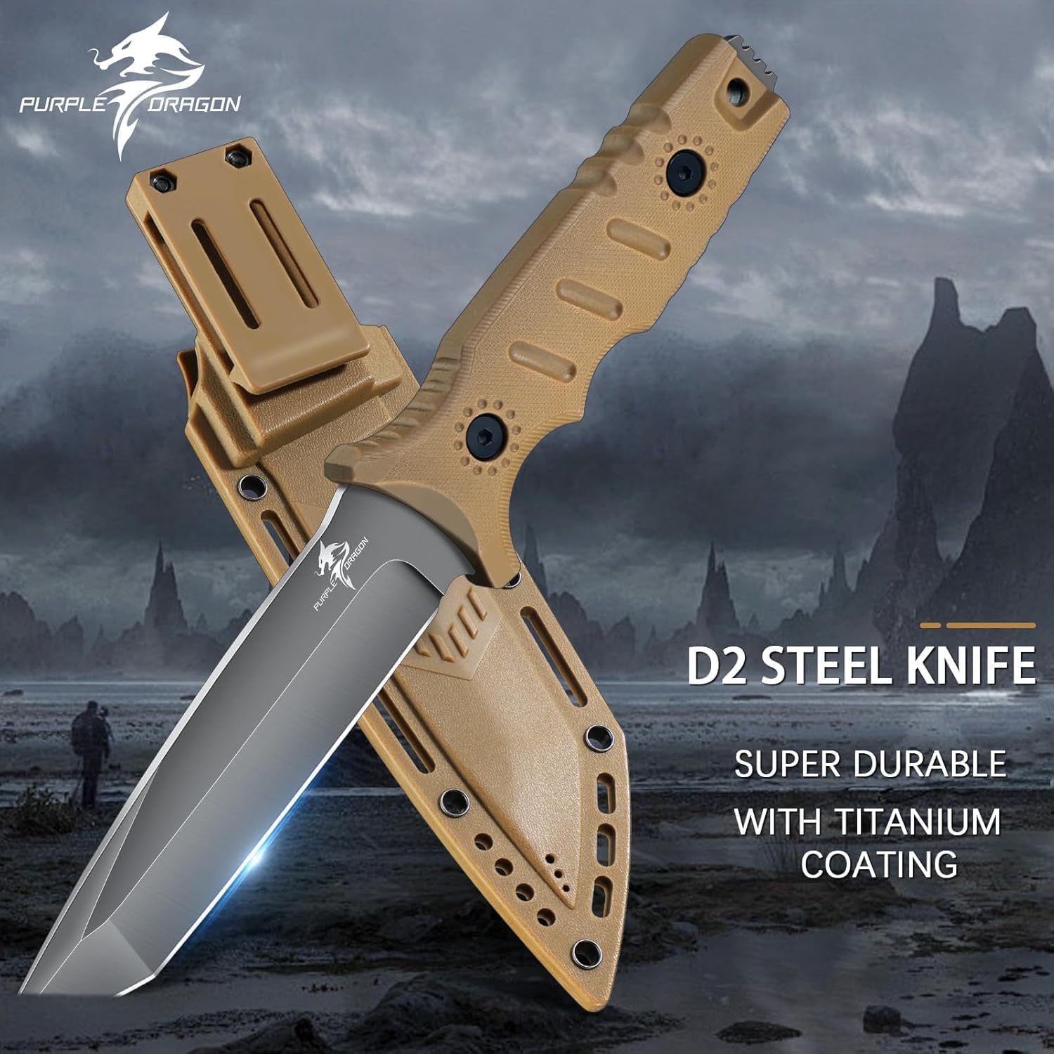 Purple Dragon Full Tang Fixed Blade Tactical Knife with Sheath