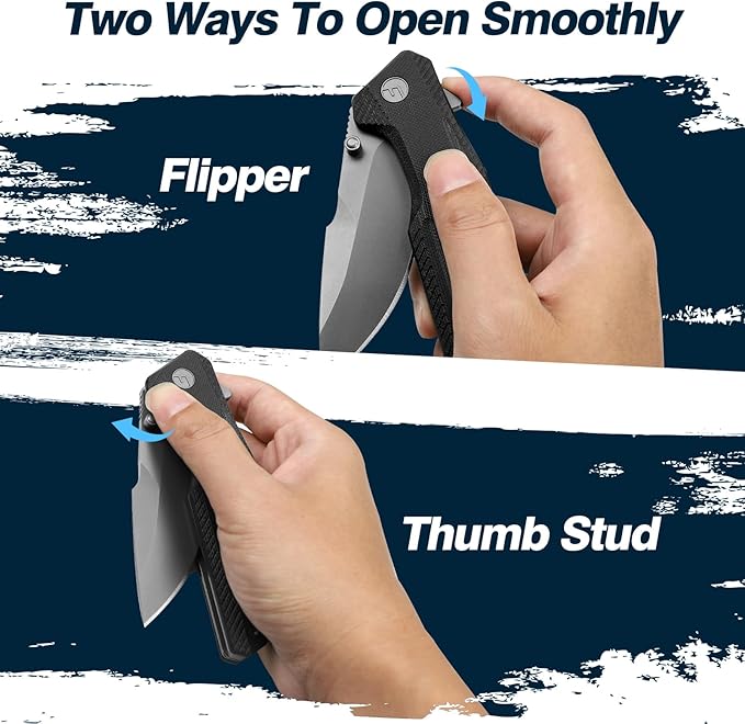 FINTISO Pocket Knife, 3.26" Premium 14C28N Blade G10 Handle with Fire Starter Function, Folding Knife with Pocket Clip for Men Women, EDC Knife for Outdoor Camping, Hunting, Hiking, Survival, Falcon Series