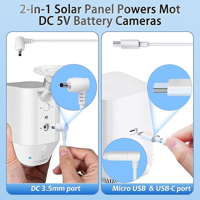 Ring Solar Panel Charger 5W Solar Panel for Security Camera Compatible for Ring Camera Waterproof Solar Panel with Type-C, Micro USB and DC Port Cable for Most Cameras