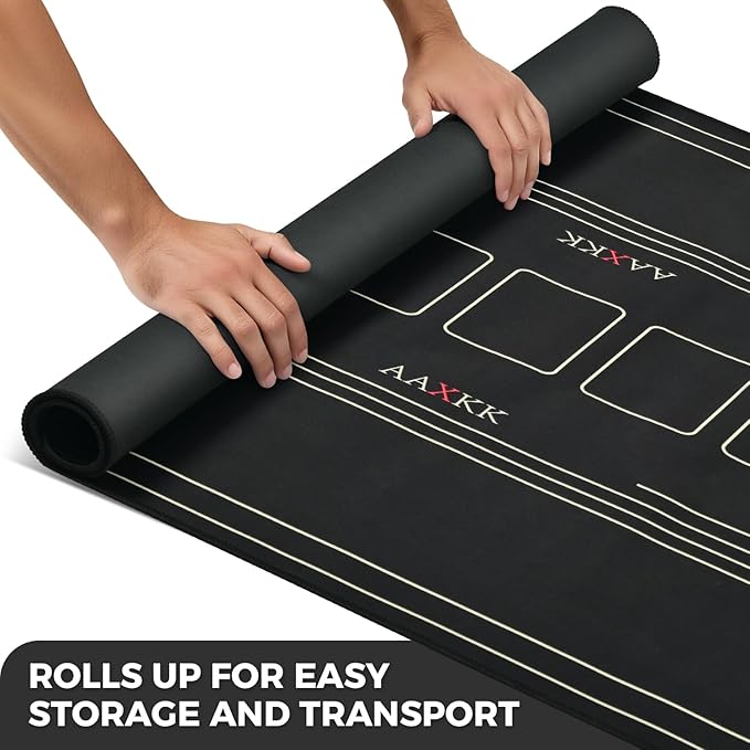 47 x 27 Inch 4-6 Person Small Black Texas Hold'em Poker Mat Portable Poker Table Tops Cards Game Mat Pad Topper Waterproof, Easily Clean & Glide Over, Anti-Slip, Odorless
