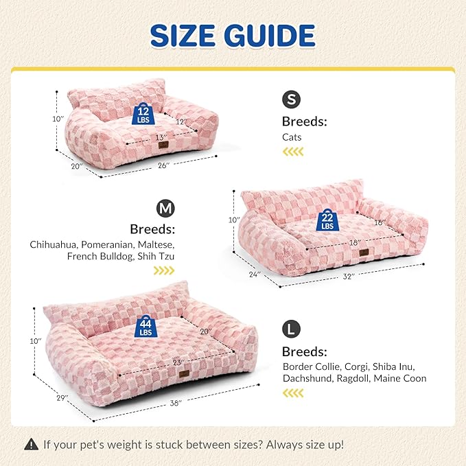 Large Dog Bed Sofa, Fluffy Pet Bed for Medium and Large Dogs, Supportive Dog Couch Sofa for Dogs, Pet Sofas with Washable Cover & Non-Slip, 38 inch, Pink