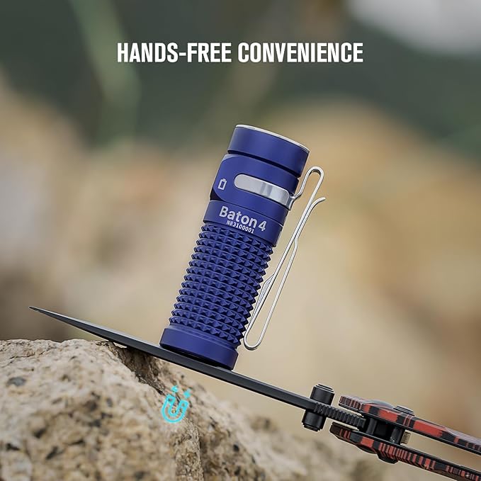 OLIGHT Baton4 Premium Edition EDC Lights 1300 Lumens with Type-C Charging Box, Powered by Rechargeable Battery, Small Bright Flashlight for Camping, Emergencies, Outdoors (Regal Blue)