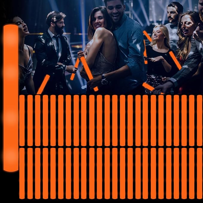 48Pack LED Glow Foam Sticks Bulk,Light Up Glow Sticks with 3 Flashing Modes,Orange Glow Wands Party Pack,Glow In The Dark Party Supplies for Halloween,ThanksGiving Day,Christmas,Birthday