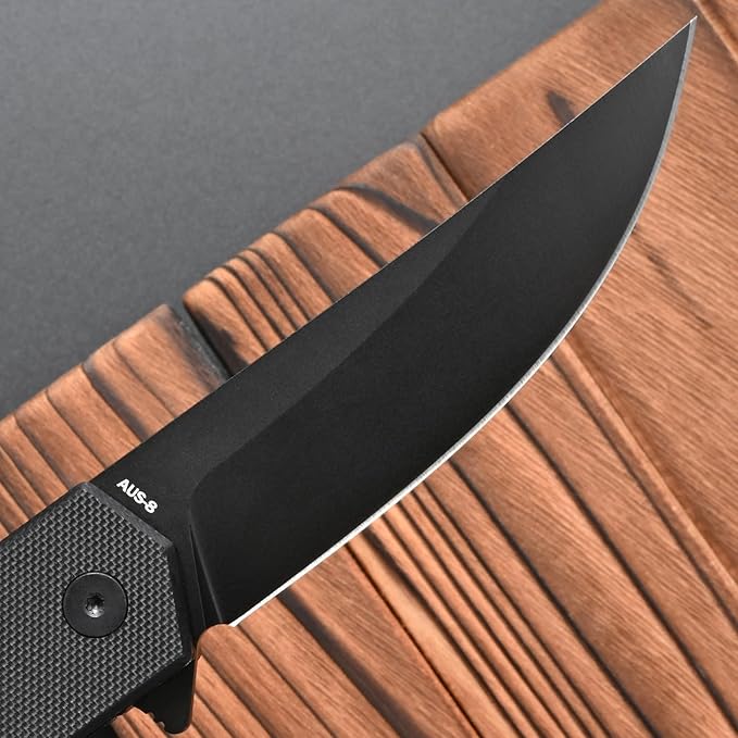 FF18 Folding Pocket Knife,AUS-8 Steel Blade G10 Handle EDC Tool Knife for Outdoor Survival,Camping,Hiking,Hunting (Black)