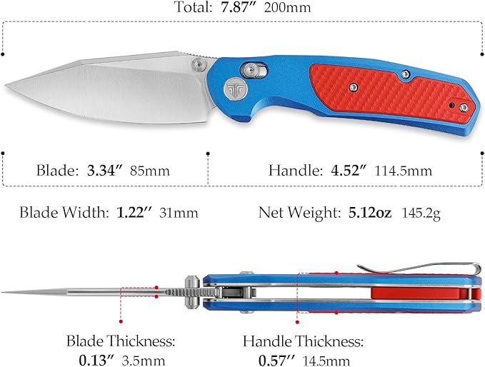 Axis Knivesï¼?.34??Folding Knife for Men, EDC Pocket Knife with Clipï¼?4C28N Steel Blade, Thumb Stud ，Aluminium & G10 Handle. Hiking Camping Tool，Hornet-08L