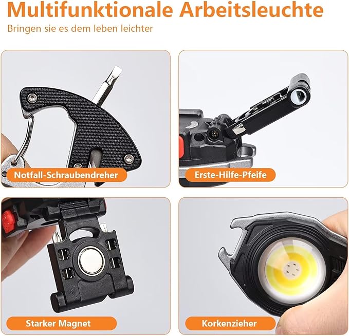 MAKDAK Keychain Flashlight Rechargeable Cob Keychain Work Light 7 Modes 1600Lumen High Lumen Flashlights for Emergencies,EDC (Black)