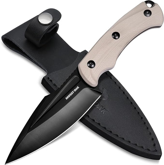 Mossy Oak Survival Hunting Knife with Sheath, 8.5-inch Full-tang Fixed Blade Knife, Outdoor Knives for Survival, Camping, Hiking (G10 Handle-Desert)