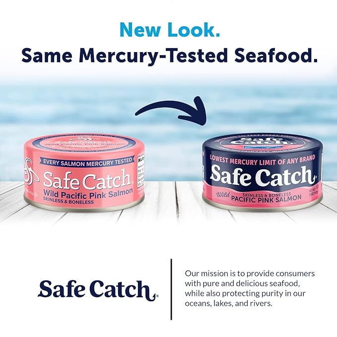 Safe Catch Wild Pink Salmon Canned Wild-Caught Skinless Boneless Salmon Fish Every Can Of Salmon Is Mercury Tested Kosher, 6-Pack Salmon Cans 5oz