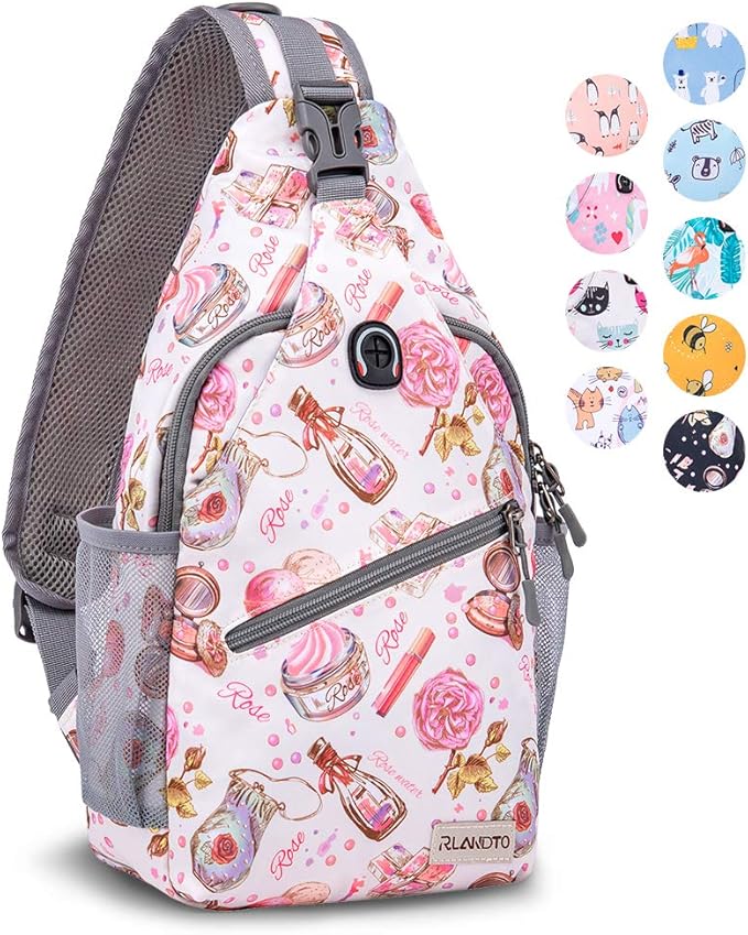 ZOMAKE Sling Bag,Small Crossbody Sling Backpack,Water Resistant Shoulder Daypack for Travel,Anti Thief Chest Bag for Hiking(Cosmetic White)