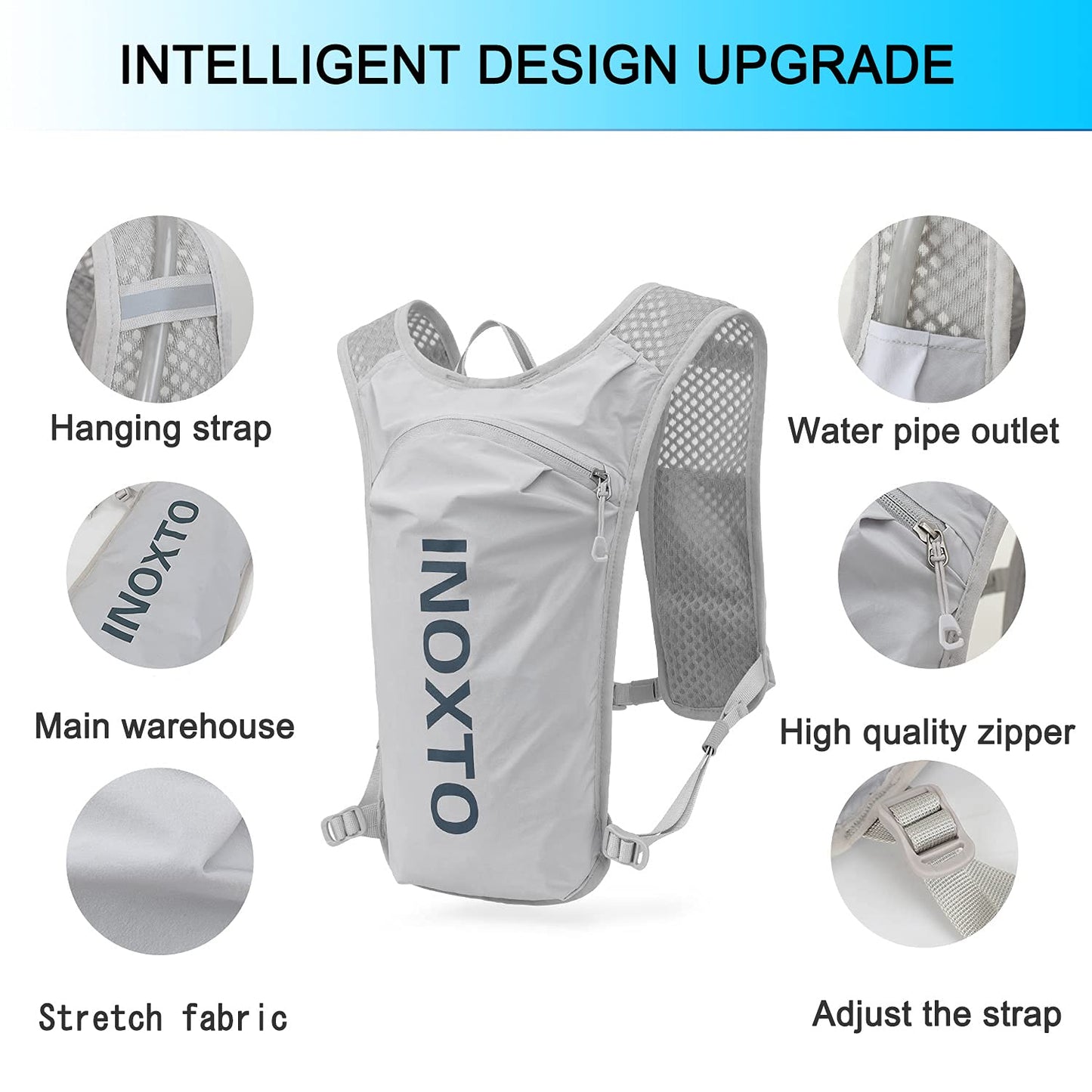 INOXTO Running Hydration Vest Backpack,Lightweight Insulated Pack with 1.5L Water Bladder Bag