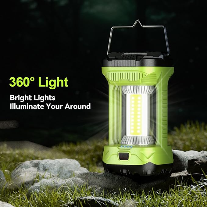 AlpsWolf Camping Lantern Rechargeable, 1000LM 4 Light Modes Camping Light 4000mAh Rechargeable Lantern for Power Outages Portable Camping Lamp Camping Essentials for Emergency, Green, 2 Packs