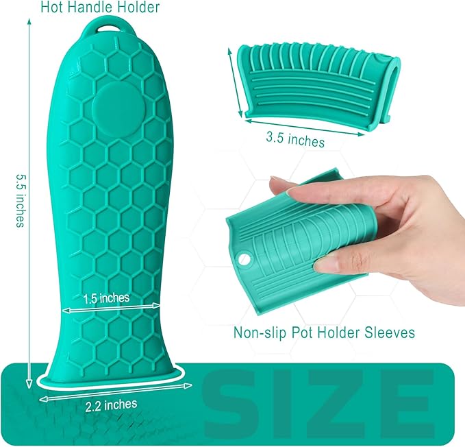 Joyhalo Cast Iron Skillet Handle Covers, 6 Pack Heat Resistant, Silicone Pot Handle Sleeve Covers, Aqua