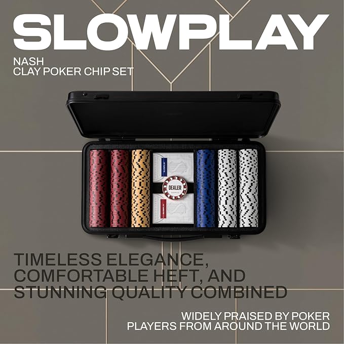 SLOWPLAY Nash 14g Clay Poker Chip Set for Texas Hold'em, 500 PCS [Blank Chips - Black Gold Edition] Features a Premium Case with Durable German Polycarbonate Shell