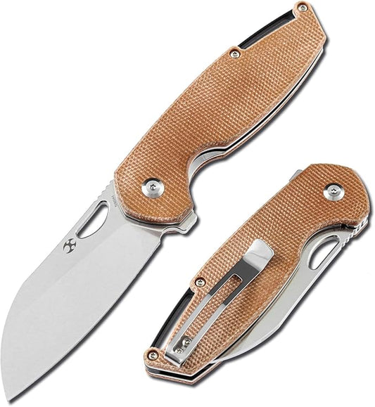 Kansept Model 6 Pocket Folding Knife EDC Camping Knife 3.1'' 154CM Material with Brown Micarta Handle Everyday Carry T1022A5