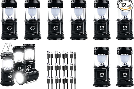 KunHe 12-Pack 1800mAh Collapsible Portable LED Camping Lantern Lightweight Waterproof USB Rechargeable LED Flashlight Kits for Indoor Outdoor Home Emergency Light Power Hiking