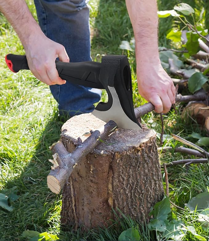 15 inch Hatchet for Small to Medium Size Kindling, Splitting Axe 1065 High Manganese Steel and Ergonomic Fiberglass Handle, 2.3 pounds