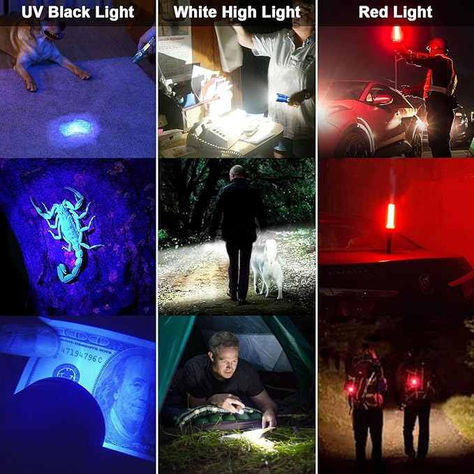 UV Flashlight Black Light, USB Rechargeable Flashlight with Magnetic Base - High Flash Light, Side Light, 7 Modes, Zoomable, Waterproof ??LED Torch for Mechanics Pet Urine Stains Detection, Brown(1)