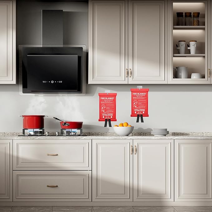 KRUI 2 Pcs Adhesive Wall Hooks for Emergency Fire Blankets, Heavy Duty Stainless Steel Wall Hanging Hooks Waterproof and Fireproof for Home Kitchen Bathroom Office