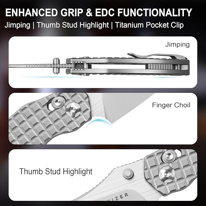 Kizer Mini Bulldog Pocket Knife, 2.5??S45VN Sheepsfoot Blade Folding Knife, Titanium Handle Clutch Lock Small EDC Knife for Men Women Gift, Camping Hunting Knives Ki3672SA2