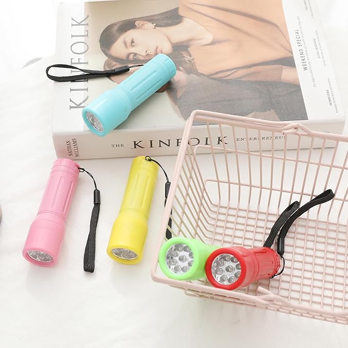 50 Pack 9-LED Mini Flashlight Bulk, Small Multicolor Flashlights with Lanyard, Batteries Included, for Hurricane Supplies Party Favors, Christmas Gifts Stocking Stuffer