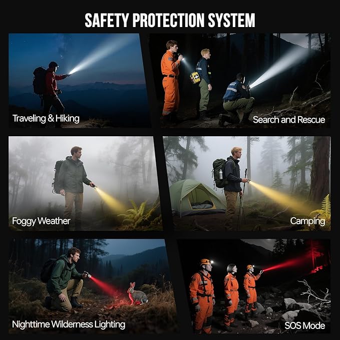 SCOUTLITE Vario MAX 3000 Handheld Flashlight, Rechargeable LED Pocket Light with White, Red and Amber Lights, Waterproof IPX6 Tactical Flat for Camping, Outdoor & Emergency Working