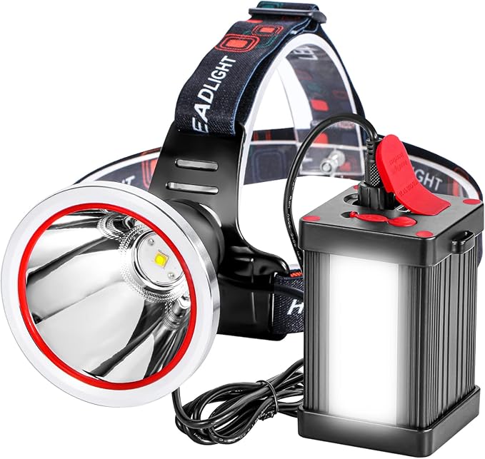 Kitness Powerful Separation LED Headlamp Portable Rechargeable Multifunction Headlight with External Side Light for Camping Hunting Fishing Outdoor (White Light)