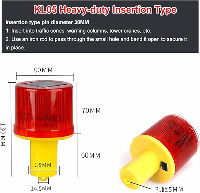 Solar Strobe Warning Light: Single Column Super Bright CHKL Waterproof IP54 for Traffic Dock Marine Light Control Flashing 6Pcs (Thickened Handle)