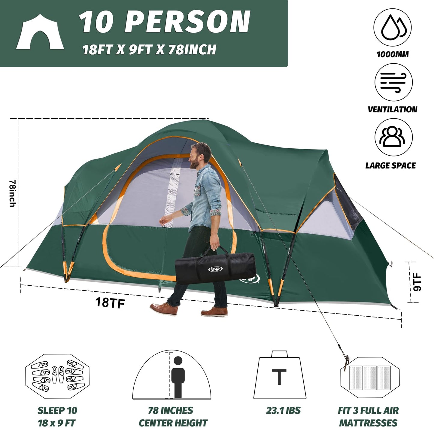 UNP 10 Person Tents for Camping Family Outdoor Camping Tent